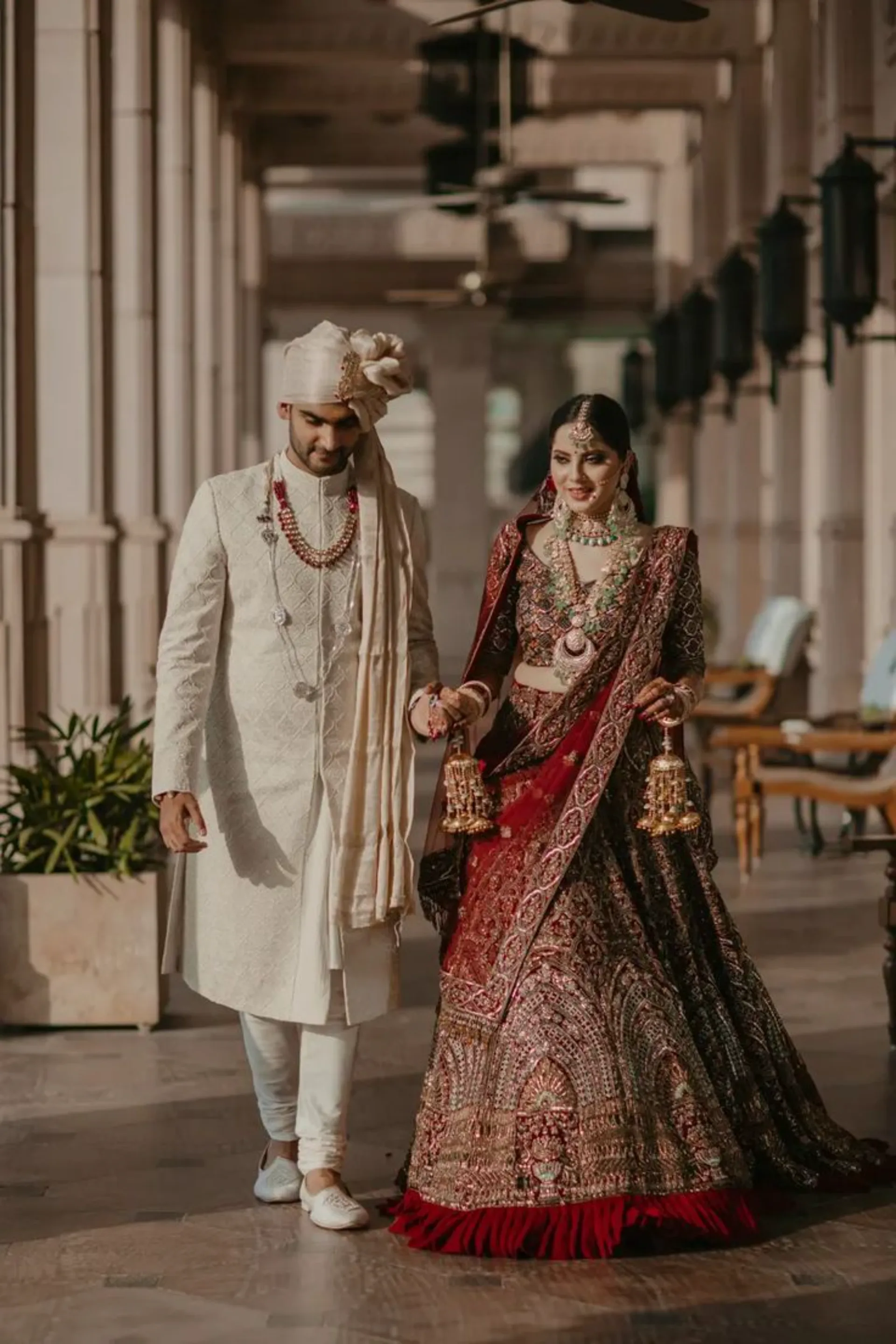 Wedding couple walking together